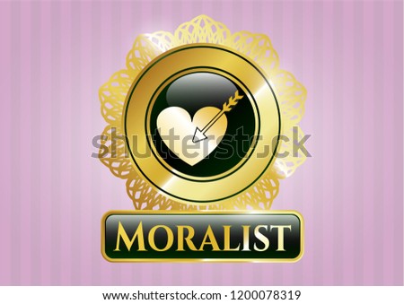  Gold badge or emblem with love icon and Moralist text inside