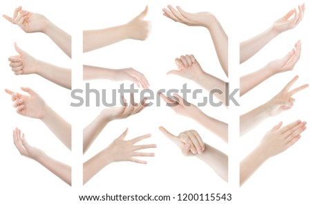 Set of female hand gestures isolated on white background