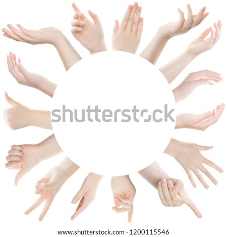 Set of woman hand gestures isolated on white