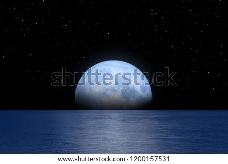Dark night sky with blue full moon  "Elements of this image furnished by NASA