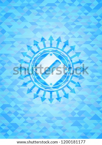 hair comb icon inside light blue emblem with mosaic background