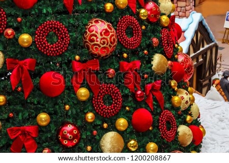 Christmas tree and toys background.