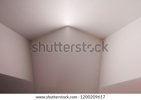 Reworked photo of walls and ceiling. Polygonal structure of corners / angular shapes. Abstract background on the subject of modern architecture or interior.