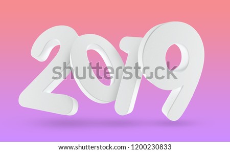 New 2019 year. 3d color numbers