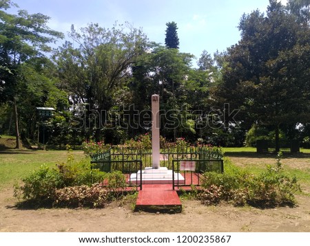 a monument with javanese letters in the top of Tidar hill Royalty-Free Stock Photo #1200235867
