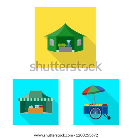 Vector illustration of market and exterior sign. Collection of market and food stock vector illustration.