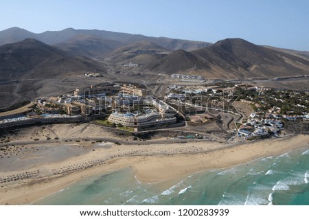Aerial photography of the beach area on the Sotavento coast, south of Fuerteventura, Canary Islands