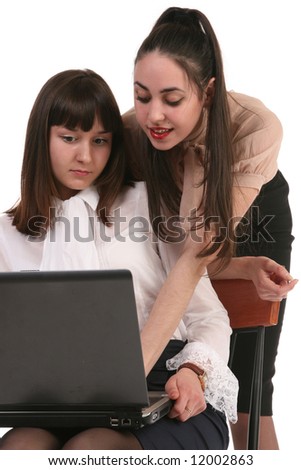 Two girls for laptop