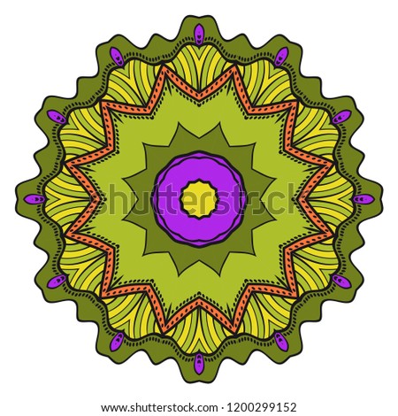 Modern Decorative floral color mandala. Super vector round Shapes. Vector illustration. Red, gold, purple color.