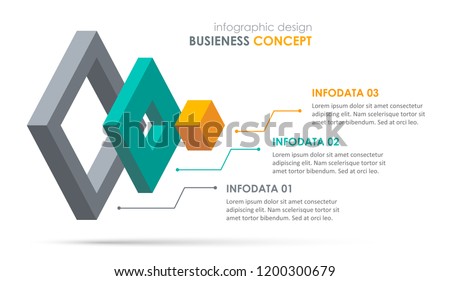 Isometric Infographic design with 3 options leves or steps. Infographics for business concept. Can be used for presentations banner, workflow layout, process diagram, flow chart, info graph Royalty-Free Stock Photo #1200300679