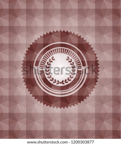 leaf crown icon inside red seamless badge with geometric pattern background.