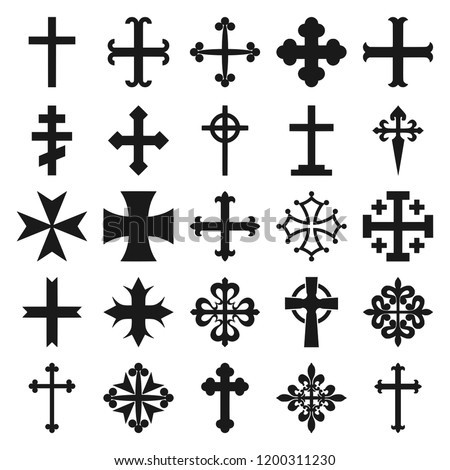 Vector illustration of 25 different heraldic crosses isolated on white background Royalty-Free Stock Photo #1200311230