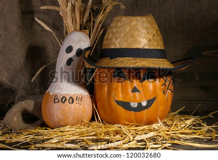 Halloween pumpkins on dark background