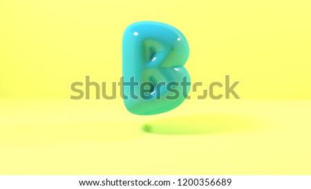 3d render blue bubble plastic on pink background letters b