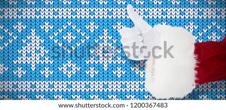 Positive santa claus with thumbs up against knitting christmas vector background cone tree
