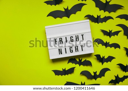 Fright Night Halloween lightbox message with black scary bats