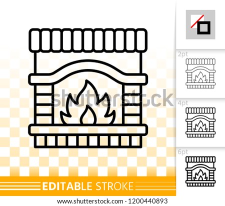 Fireplace thin line icon. Outline web christmas time sign. Open Fire linear pictogram with different stroke width. Flame simple vector transparent symbol. Fireside editable stroke icon without fill