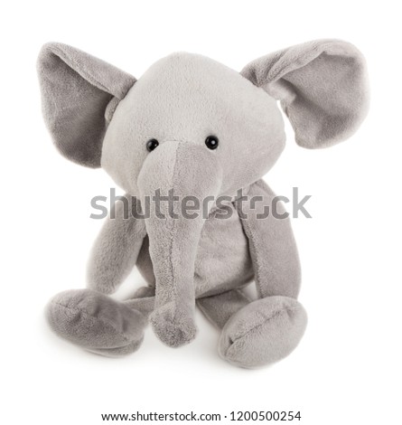 Grey adorable toy elephant isolated on white background