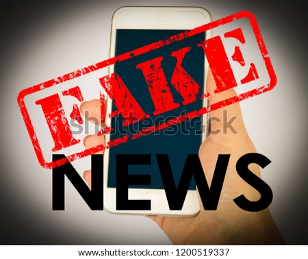 Fake news with young female hand holding smarhphone and white background. Conceptual image for social network.