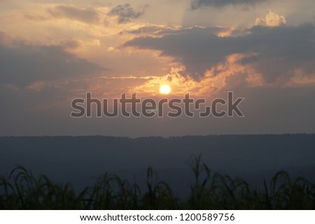 Sunset at Thung Salaengluang National Park, Thailand, beautiful sunset with golden sky