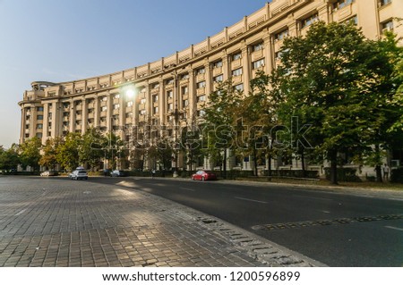 Building around Constitution square in Bucharest (Romania)  Royalty-Free Stock Photo #1200596899