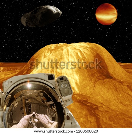 Astronaut posing on extrasolar planet. Earth on the background. The elements of this image furnished by NASA.
