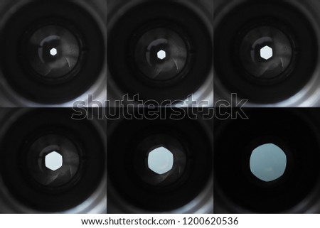 Collage of lens changing shutter speed exposure time from F2.8 to F16