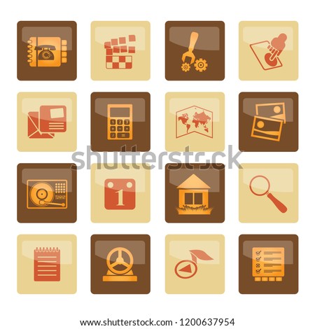 Mobile Phone and Computer icons  over brown background- Vector Icon Set