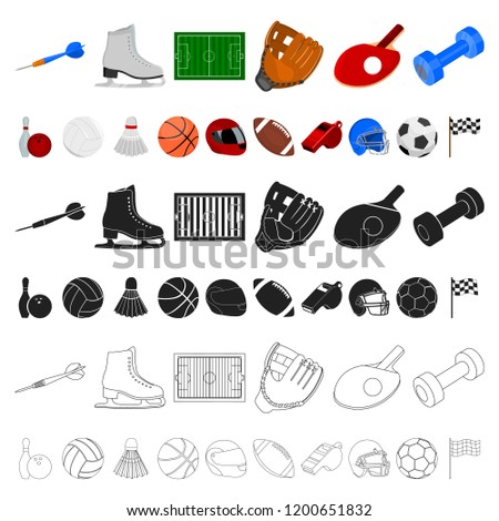 Different kinds of sports cartoon icons in set collection for design. Sport equipment vector symbol stock web illustration.