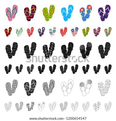Flip-flops cartoon icons in set collection for design. Beach shoes vector symbol stock web illustration.