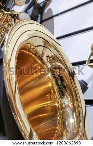 Saxophone music instrument close up detail ideal for music related signs or music lessons musical instruments sale events