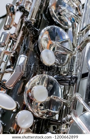 Saxophone music instrument close up detail ideal for music related signs or music lessons musical instruments sale events