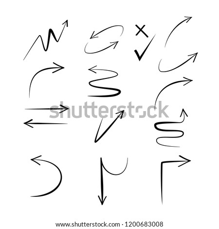 Doodle hand drawn vector arrows. Set black arrows on white background