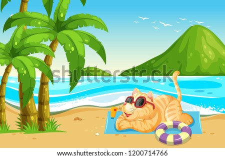 A cat on summer holiday illustration