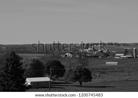 Farm landscape shot in black and white