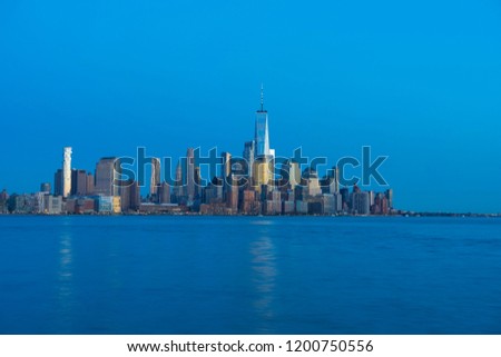 Manhattan Skyline from New Jersey at twilight, New York,USA.