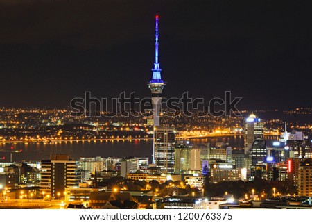 Auckland City Night View from Mount Eden, New Zealand Royalty-Free Stock Photo #1200763375