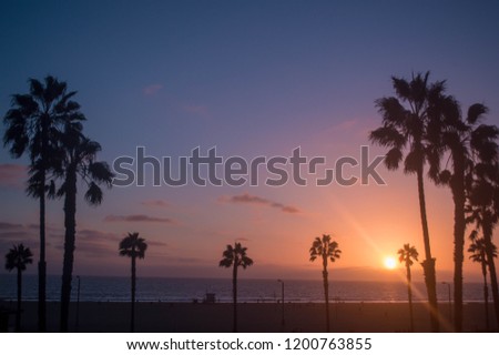 Sunset over Pacific Ocean in Santa Monica, CA