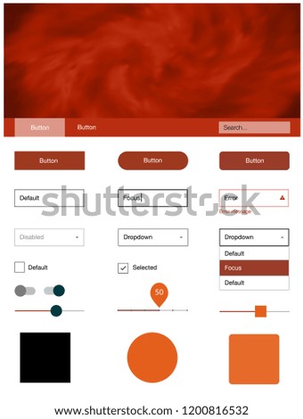 Light Orange vector ui ux kit with space stars. Modern Style guide with colorful gradient sky in its header. This sample is for your landing page.