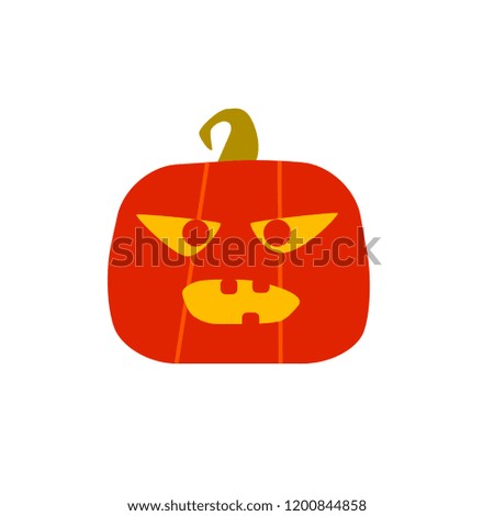 Angry halloween pumpkin, Jack-o-lantern. Card design in flat style. Vector icon at white background.