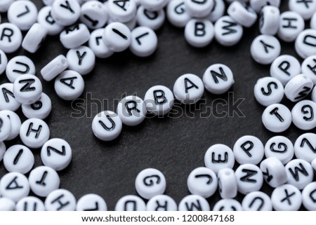 Words URBAN made from small white letters on black background