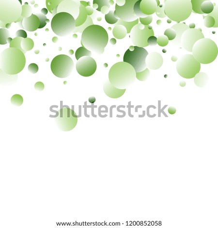 Green Vector Background. Green and herbaceous circles on white square background. Vector green confetti splash on white background. Spring background. Circles green confetti fall from top to bottom.