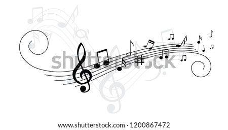 Musical notes stave, line pattern. symbols or icon for staff and music key note theme. Treble, voice, wave. Piano, jazz sound notes. Vector key sign. Classic clef. Doodle quaver G  melody on paper.