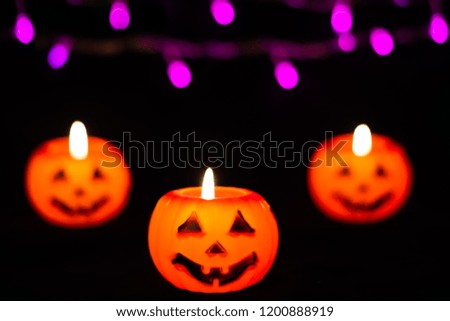 Pumpkin Halloween and candles. copy space,Halloween holiday