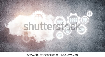 Background image with gears and cloud computing connection concept on concrete wall