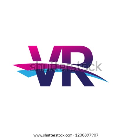 initial letter VR logotype company name colored blue and magenta swoosh design. vector logo for business and company