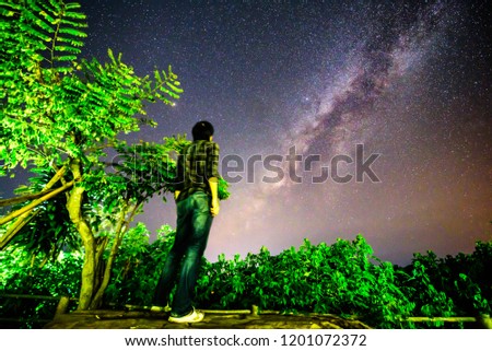 The man standing with milky way in forest