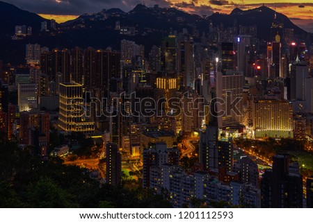 scenic of lighting cityscape with sunset twilight skyline