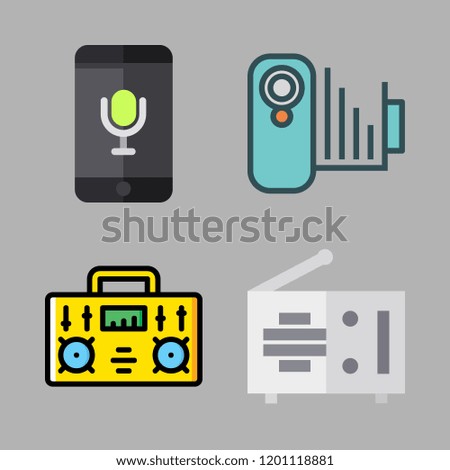 microphone icon set. vector set about camcorder, radio and voice recognition icons set.