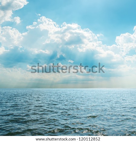 Blue sea and cloudy sky over it. Ukrainian Black Sea view. Royalty-Free Stock Photo #120112852